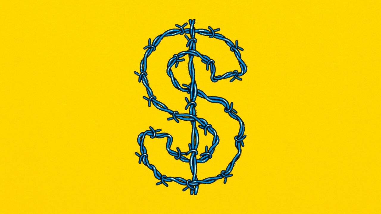 Illustration of a dollar sign made out of barbed wire