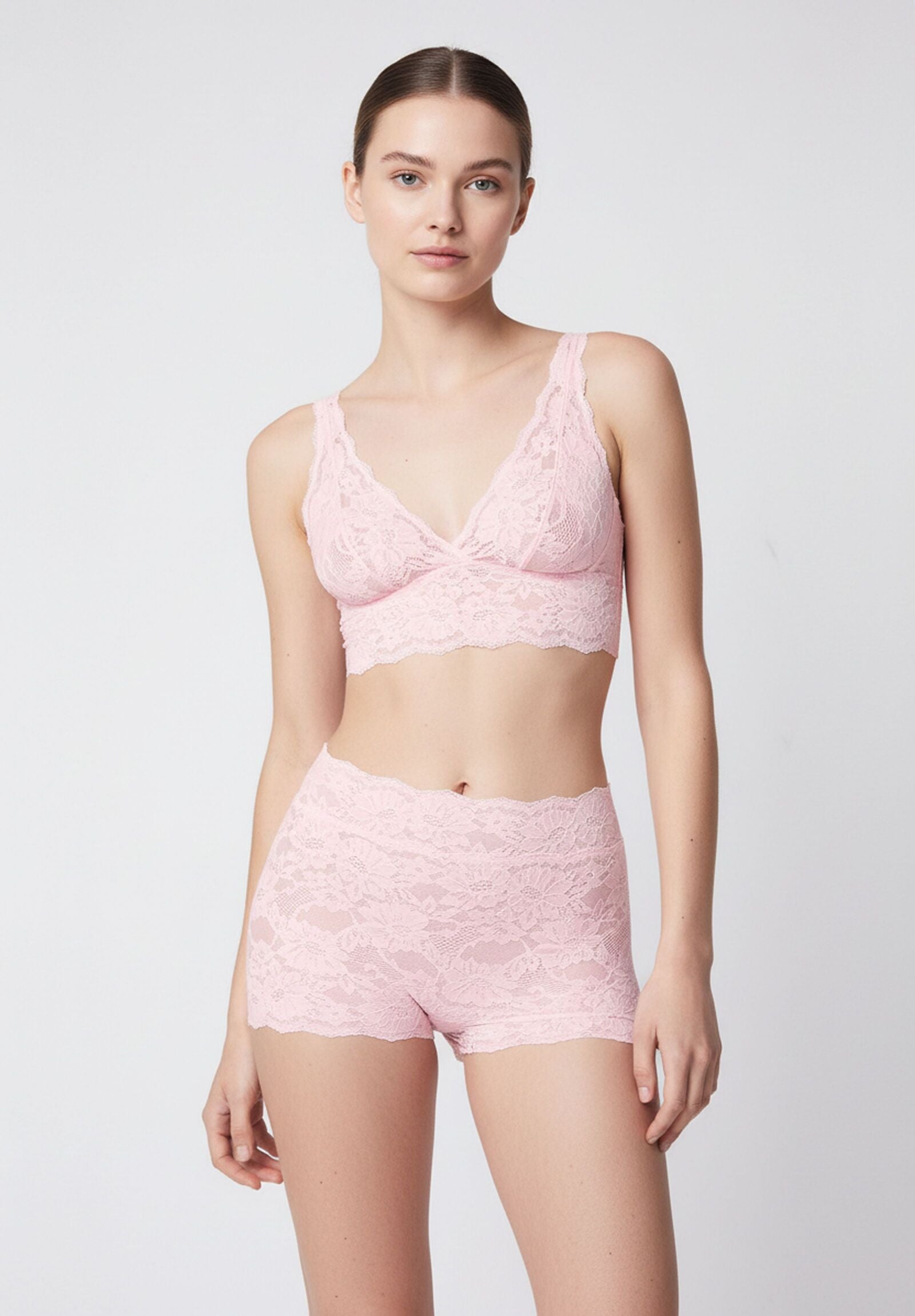 Image of Stretch Lace Short Panty Lacewear - Peony Pink