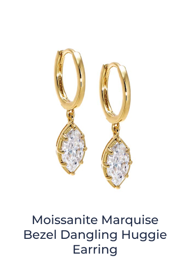 Moissanite Marquise Bezel Dangling Huggie Earring