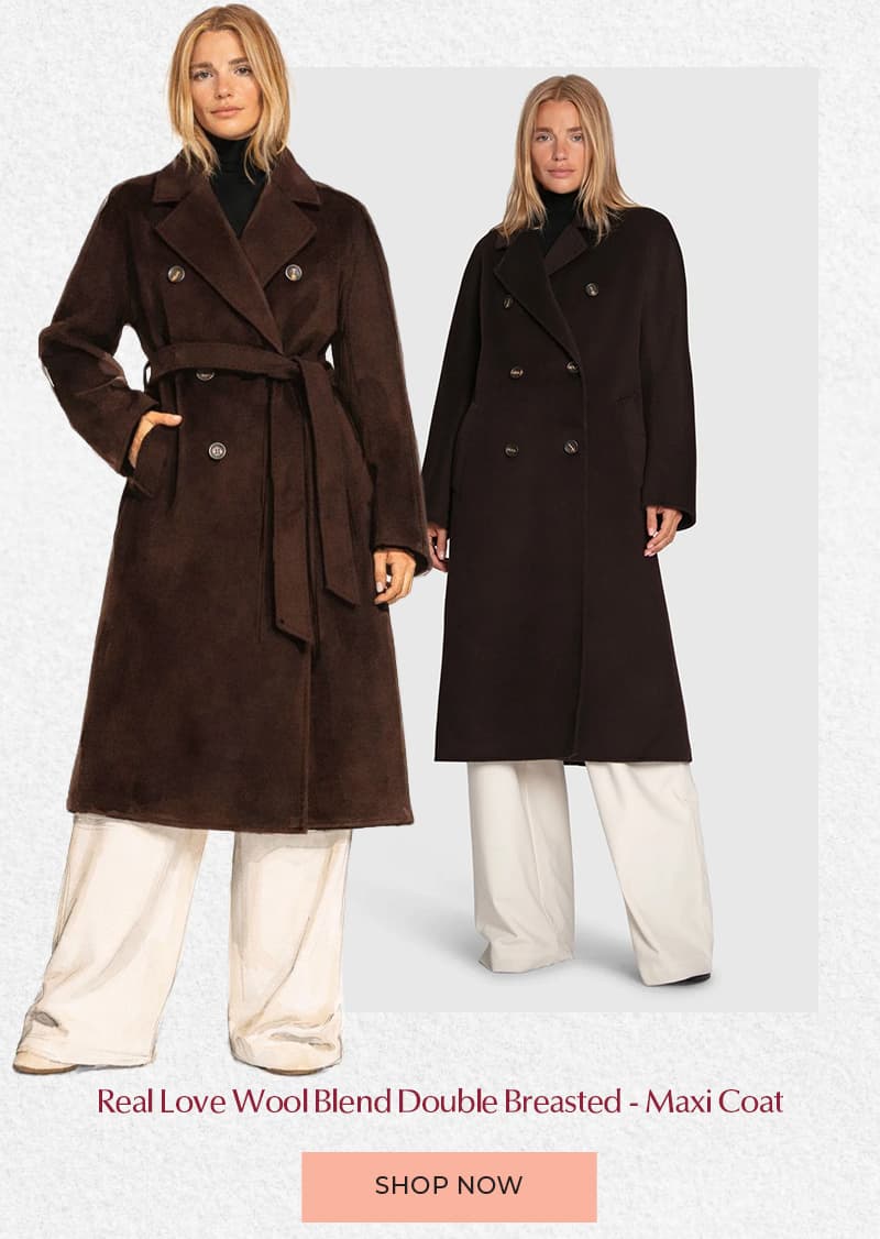 Real Love Wool Blend Double Breasted Maxi Coat - Chocolate