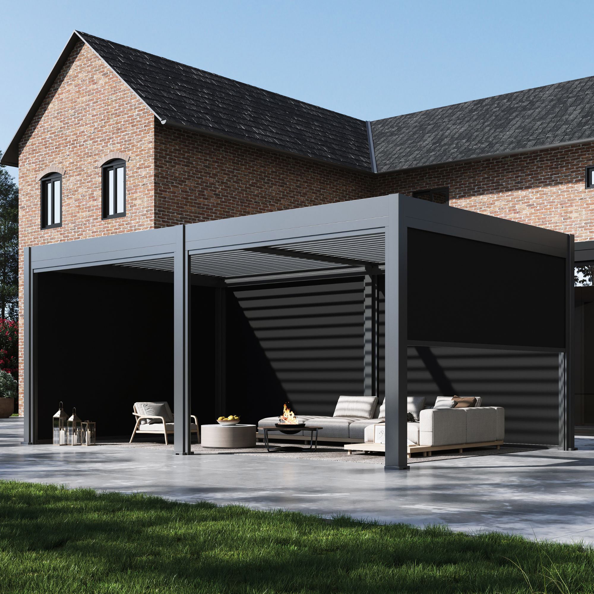 Lugano Louvered Pergolas with Wind Screens