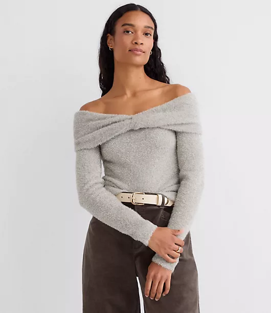 Shimmer Twist Off The Shoulder Sweater