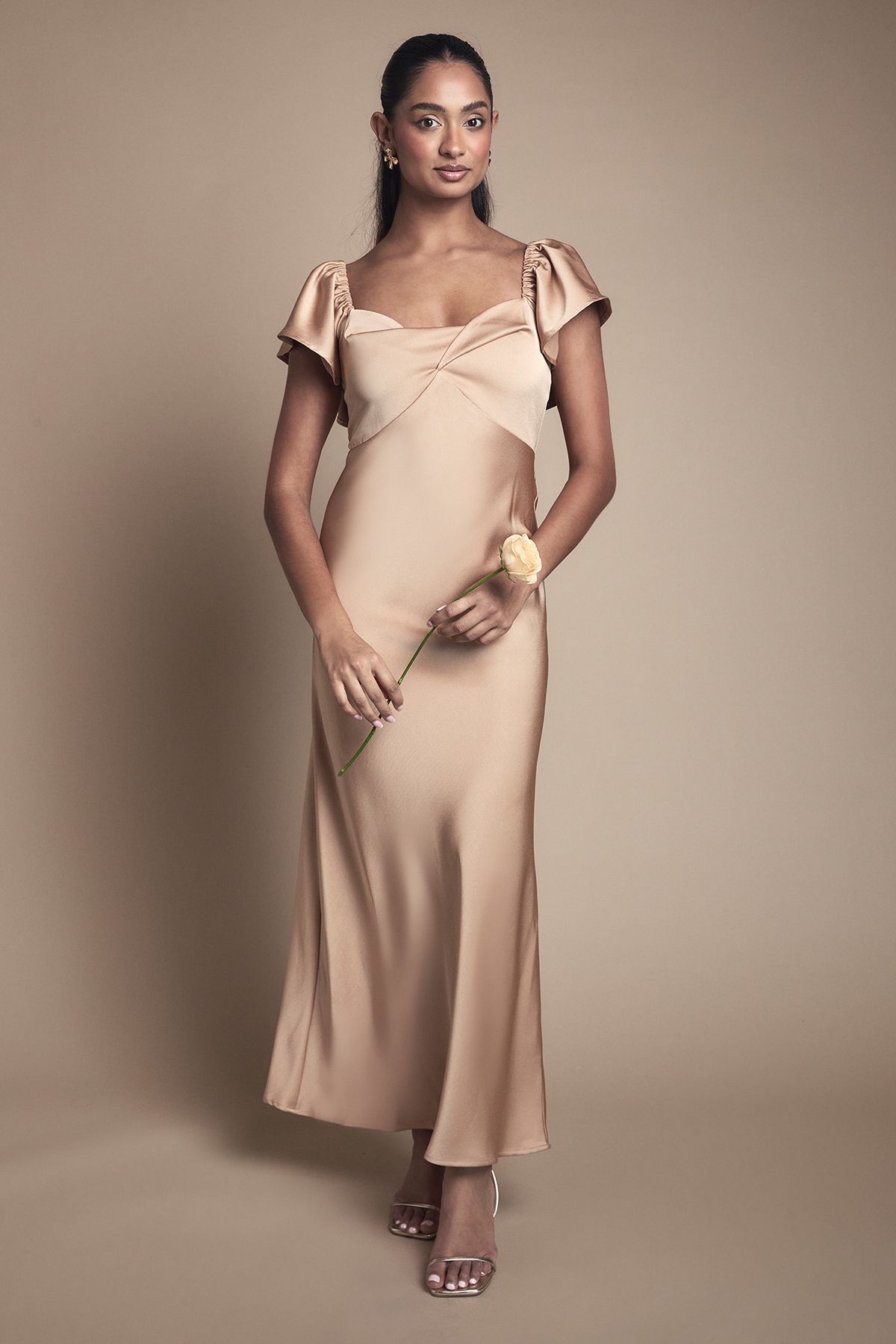 Twist Front Angel Sleeve Bridesmaid Dress