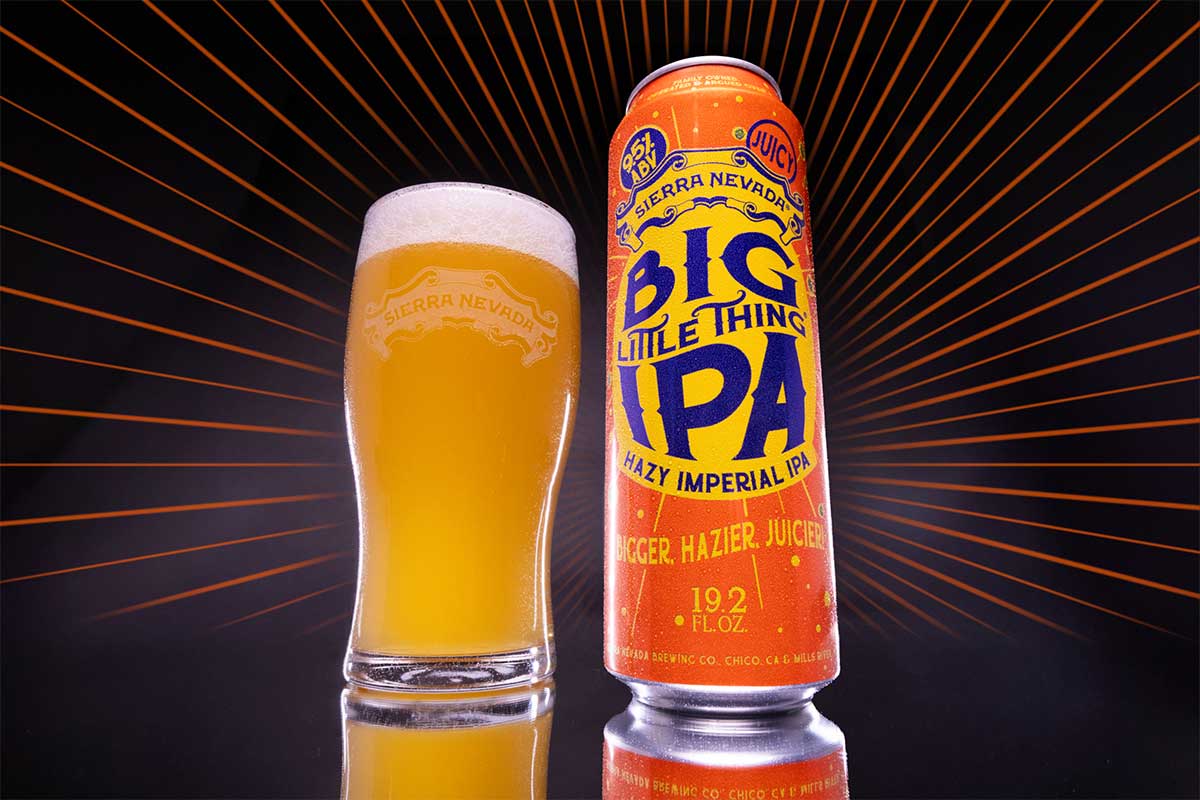 A full glass and 19.2-ounce can of Big Little Thing