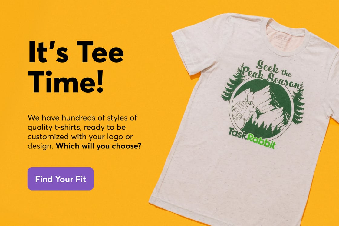 A custom T-shirt by Task Rabbit, with the header "It's Tee Time!" above it.