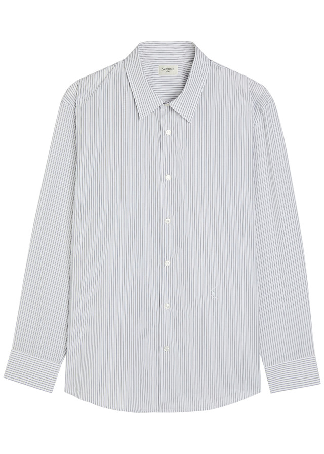 SAINT LAURENT Logo-embroidered striped cotton-poplin shirt