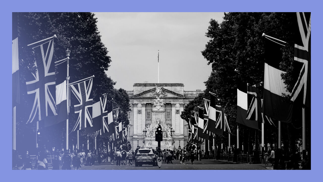 Union Jack and French flags are are displayed down The Mall in London on July 6, 2025