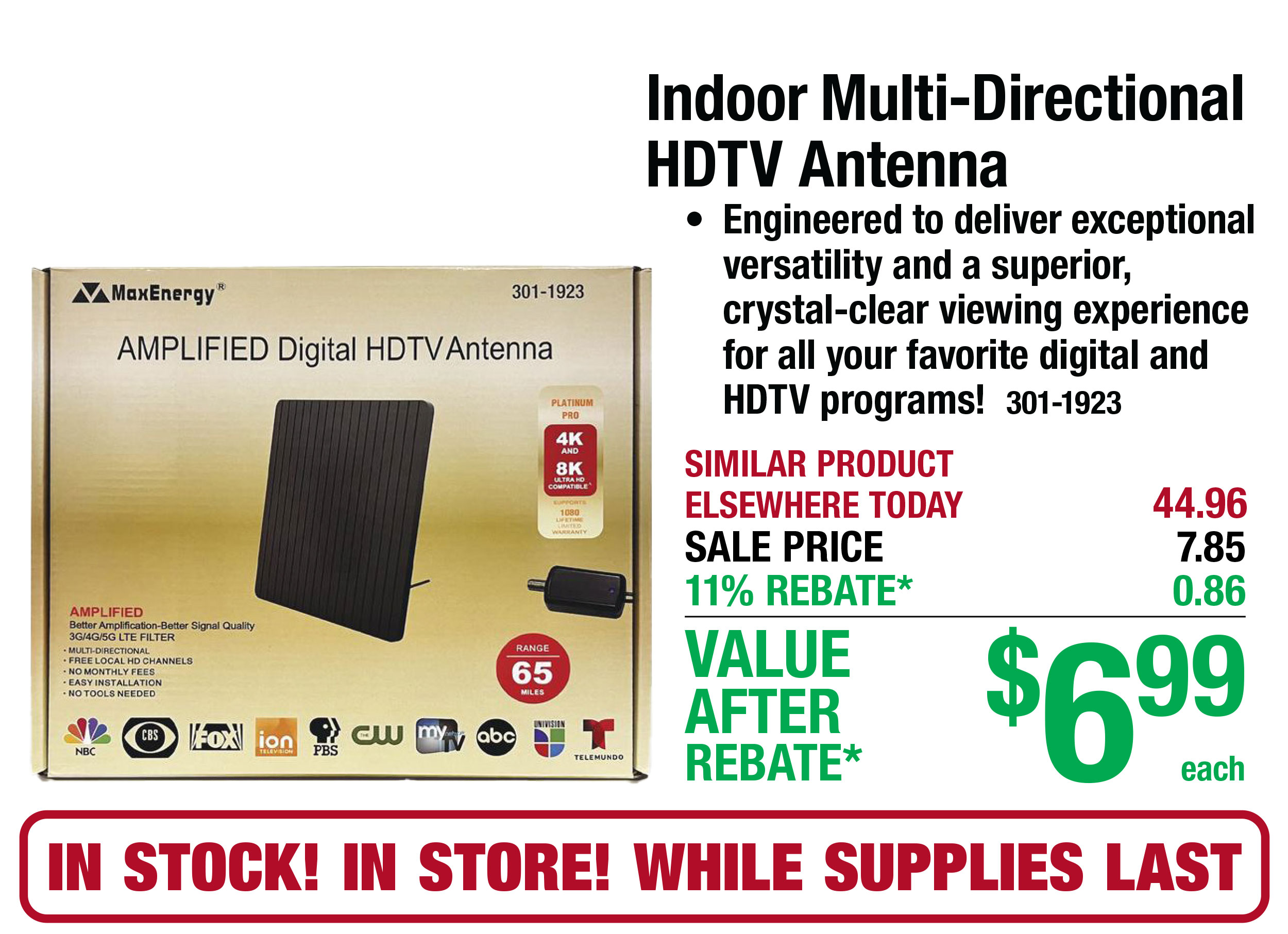 Indoor Multi-Directional HDTV Antenna - ONLY $6.99 After Rebate*!