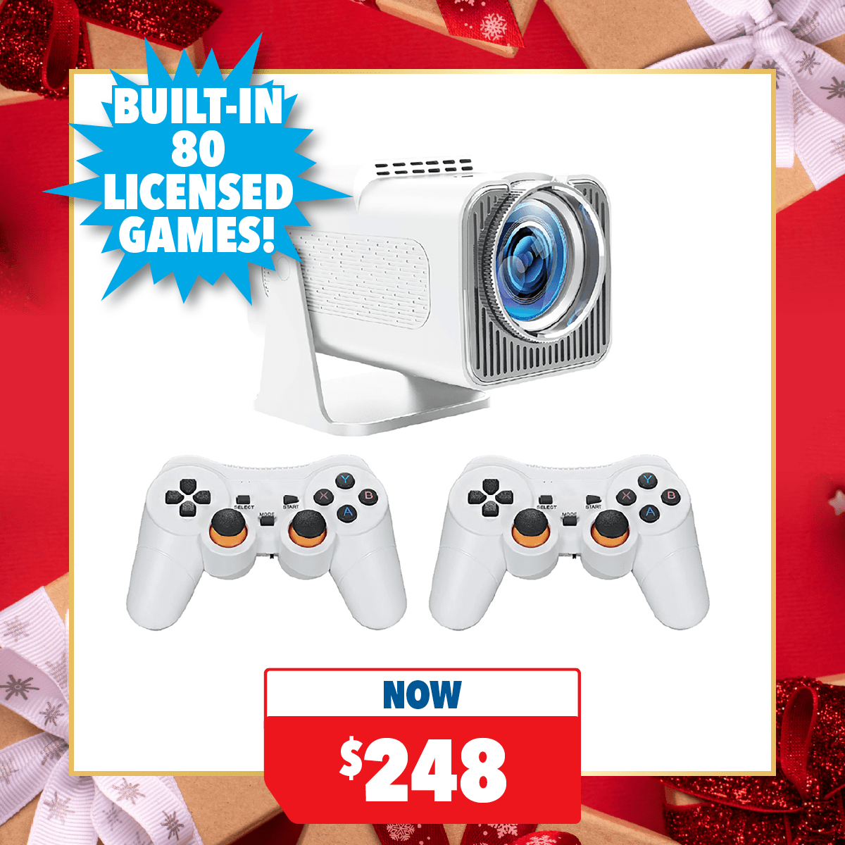 Precision Gaming Projector with 80 Built-In Games & 2 Controllers