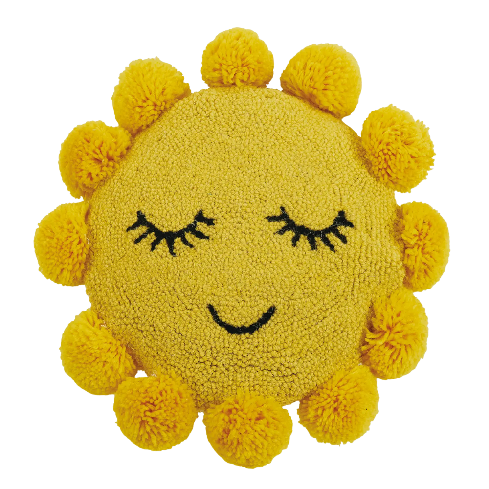 Image of Sunshine Hook Pillow W/Pom Poms