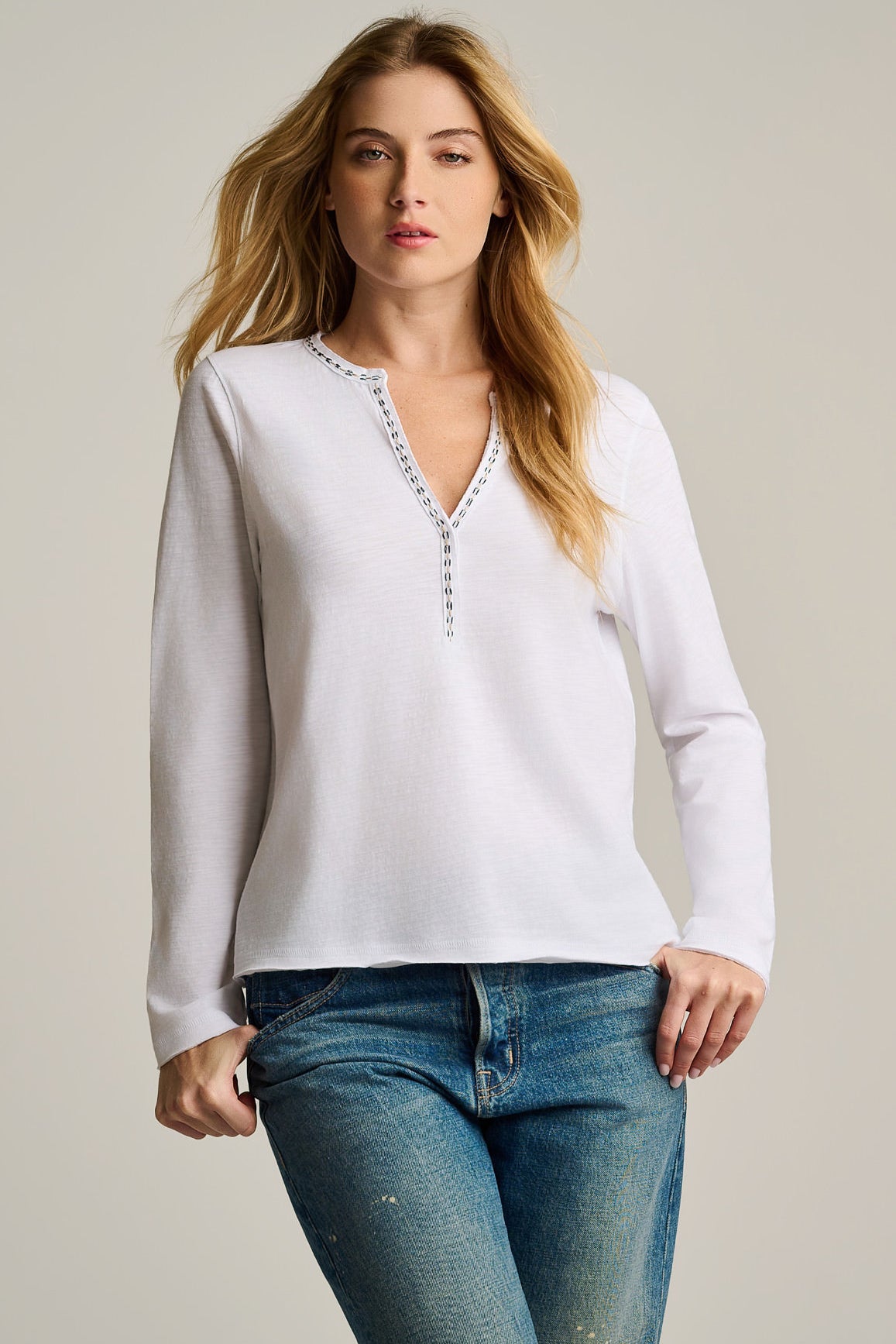 Image of SNAPPY STITCH COTTON T-SHIRT