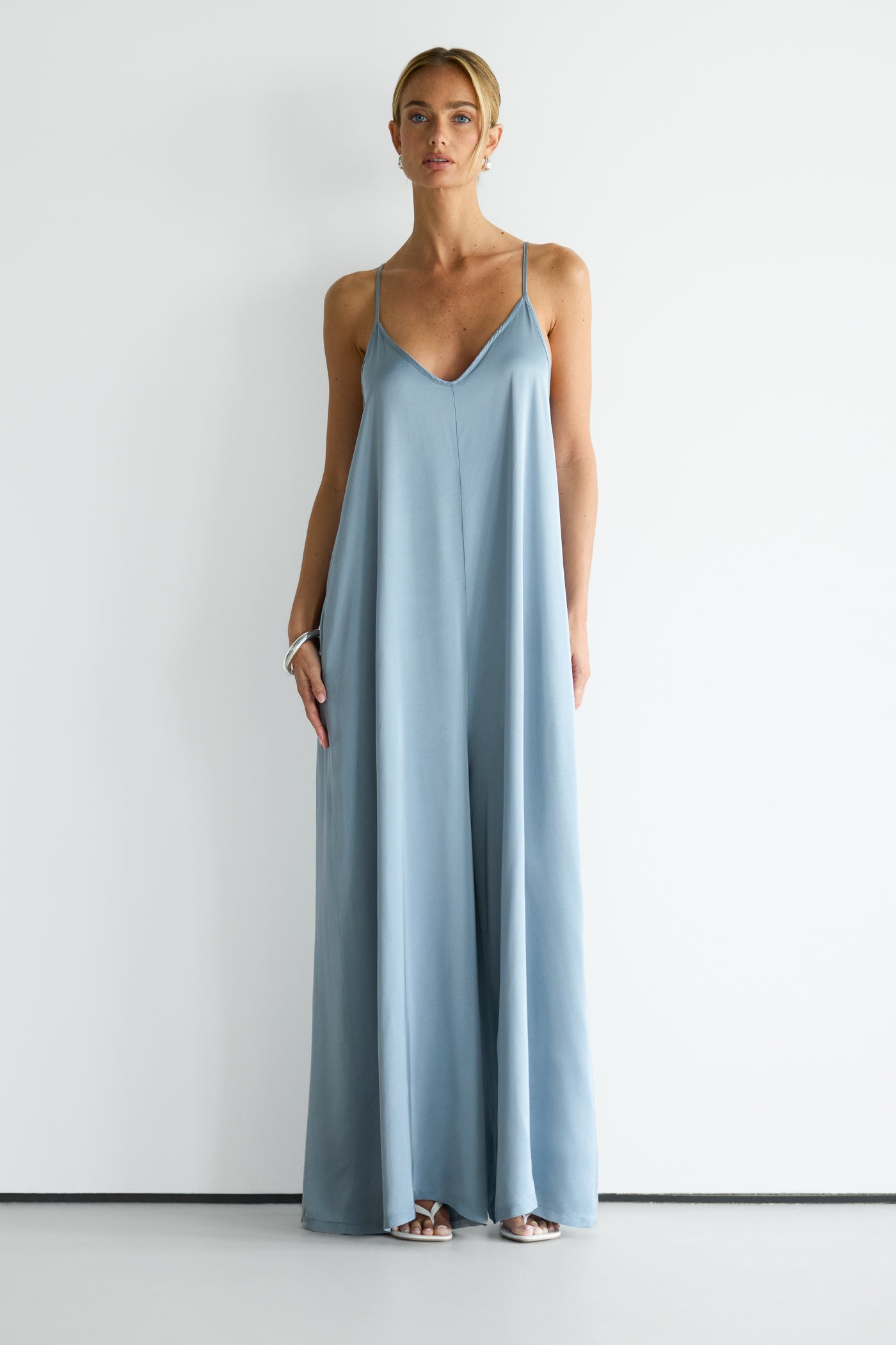 Image of Audrey Satin Jumpsuit | Dusty Blue