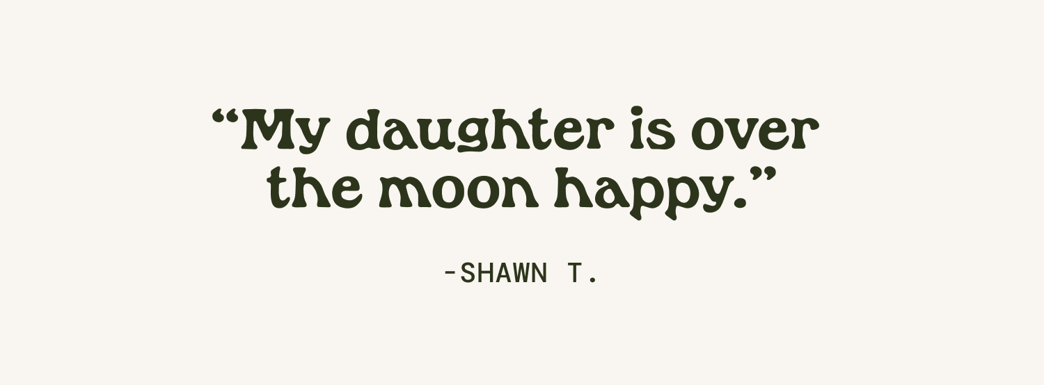 "My daughter is over the moon happy."&nbsp;&nbsp; Shawn T&nbsp;