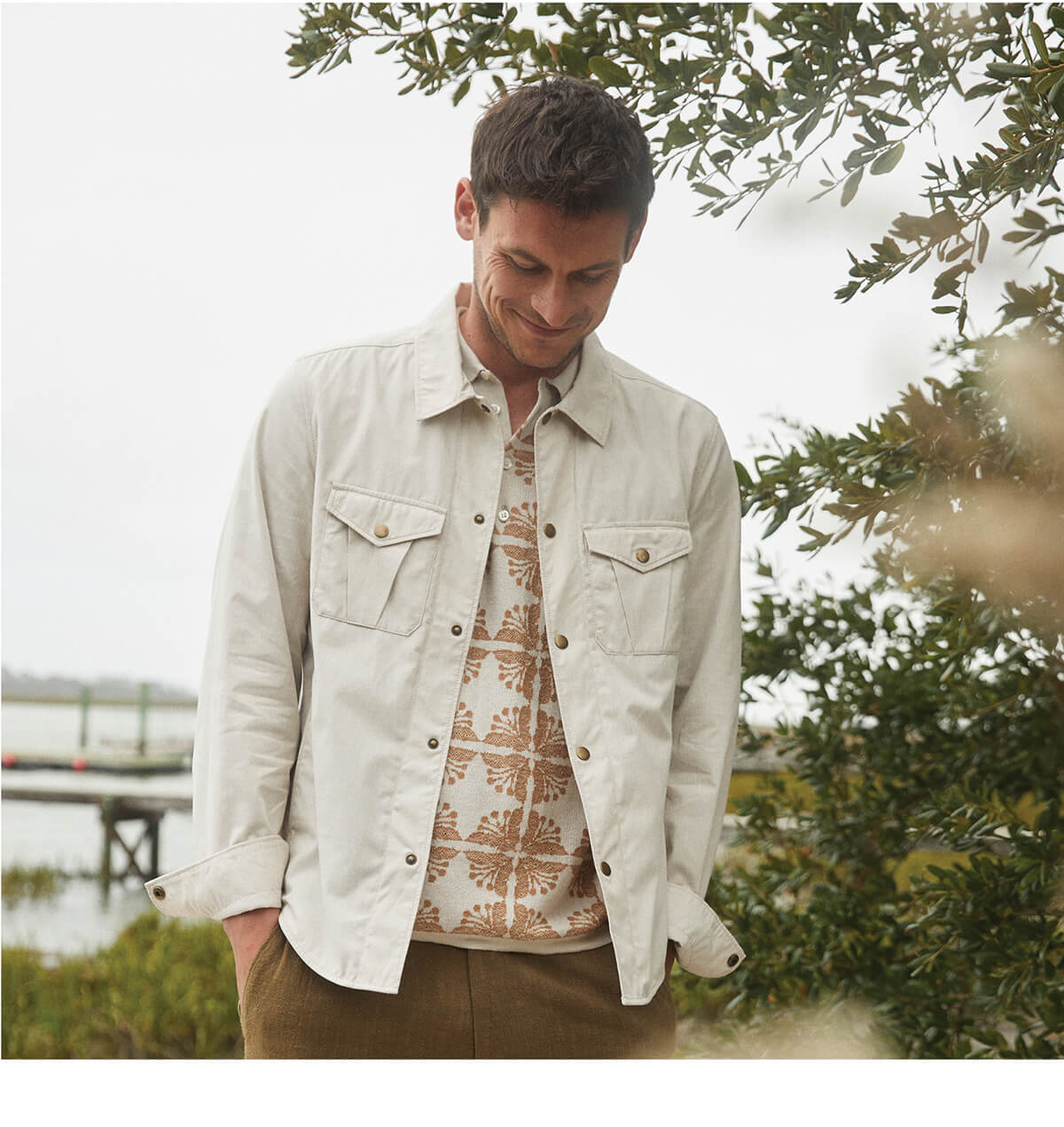 Male model wears the Pincord Roy Shirt Jacket