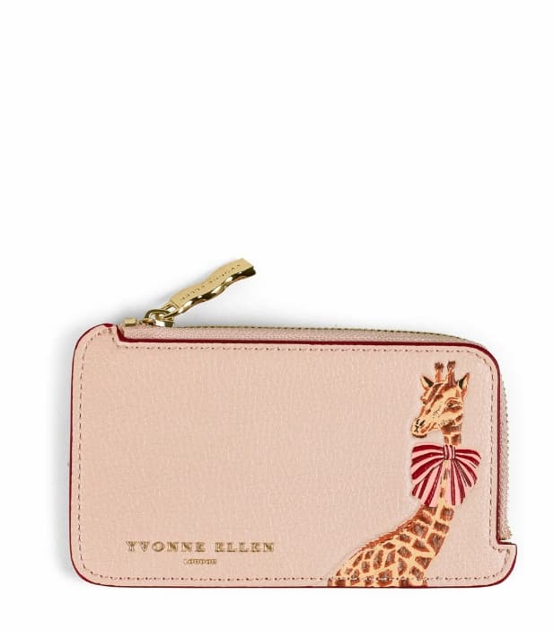 Zipped Coin Purse - Vintage Pink With Giraffe