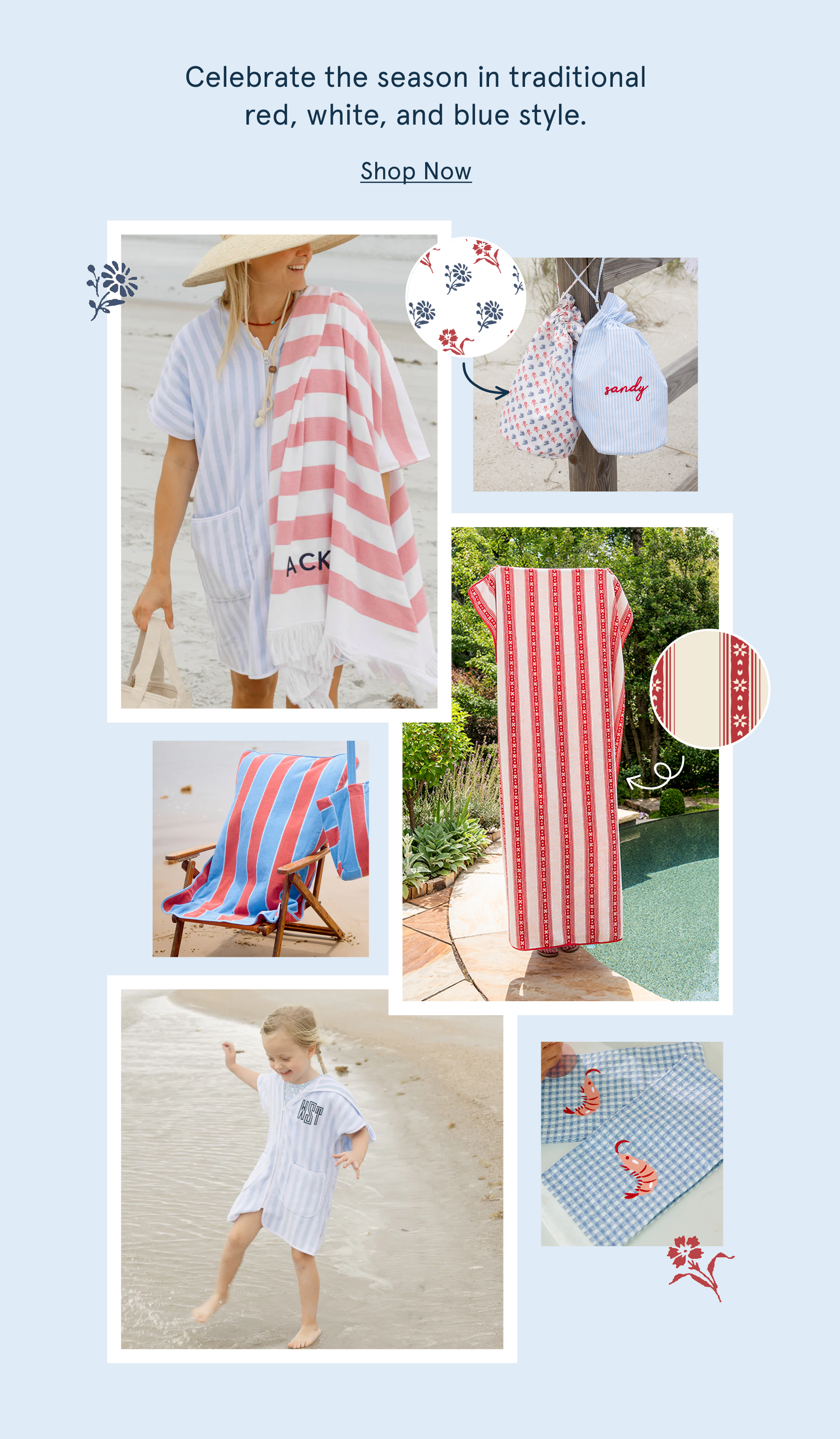 Celebrate the season in traditional red, white, and blue
