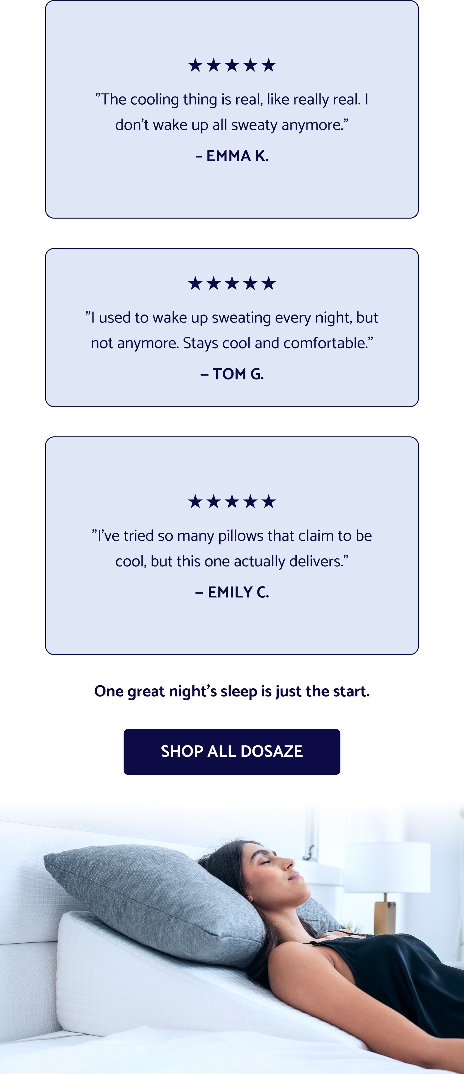 Sleep Better This Easter. The Easter sale is officially live — and select Dosaze best-sellers are 25% off now! If you've had your eye on something, now's the time. Use Code: EASTER2026 SHOP THE EASTER SALE Cannot be combined with other offers, including free gifts with purchase Save 25% on Select Best-Sellers & The details The silky, hotel-quality feel of sateen without the pilling, thinning, and wearing out that plagues most luxury sheets. Woven from 100% bamboo viscose, every thread individually placed. No filler yarns. Just sheets that get softer over time. Single-Pick Sateen Weave each yarn woven individually for that signature sateen drape and luster, built to last. The softness on night one is still there on night 200. 145 GSM Premium Weight denser than most bamboo sheets, for a richer feel. Heavy enough to drape, light enough to sleep cool. Silvadur™ Antimicrobial Treatment a silver-based finish that fights odor-causing bacteria and keeps sheets fresher between washes. FREE US & Canada Shipping 60-night sleep trial 3-year warranty Upgrade Your Bed "The cooling thing is real, like really real. I don't wake up all sweaty anymore." – Emma K. "I used to wake up sweating every night, but not anymore. Stays cool and comfortable." — Tom G. "I've tried so many pillows that claim to be cool, but this one actually delivers." — Emily C. One great night's sleep is just the start. SHOP ALL DOSAZE
