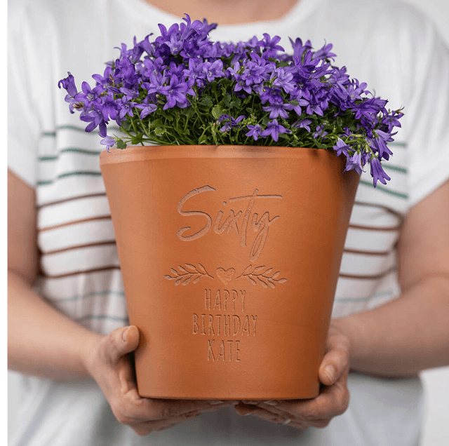 Engraved Birth Flower Plant Pot Birthday Gift For Her