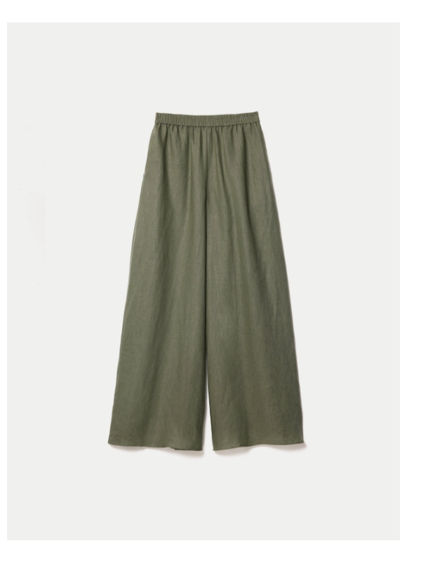 Linen Wide Leg Palazzo - Khaki