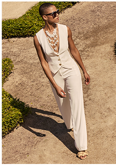 White Crepe Vest With Gold Buttons