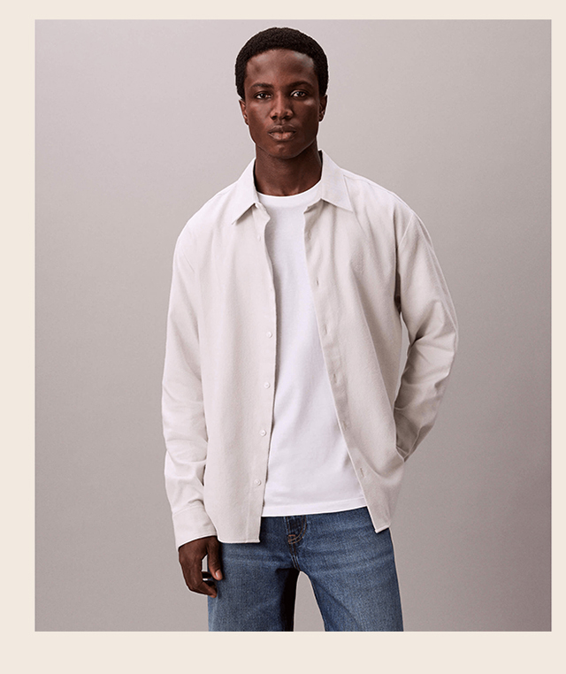 Camisa de Franela Melange Calvin Klein Hombre Beige