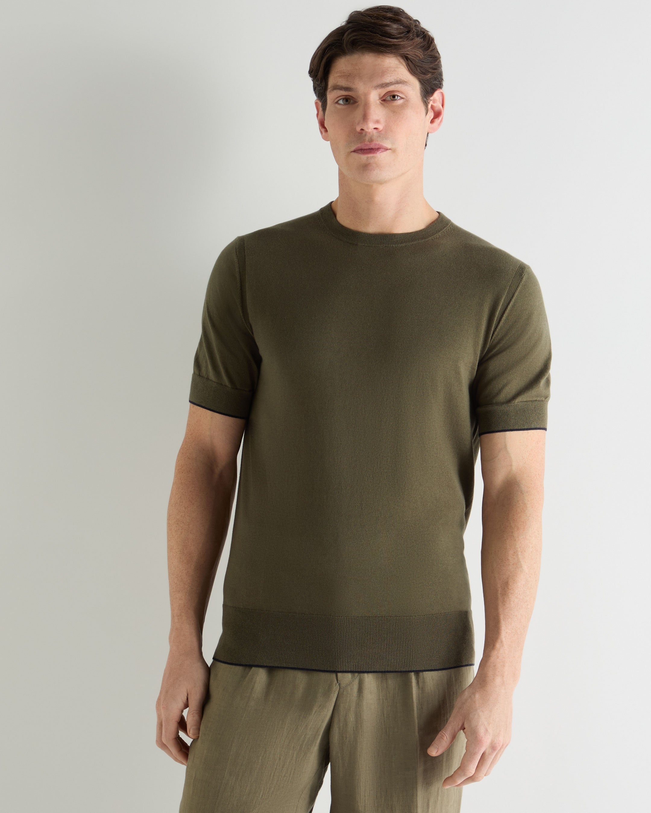 Image of Men's Newquay Cotton Cashmere T-Shirt Khaki Green