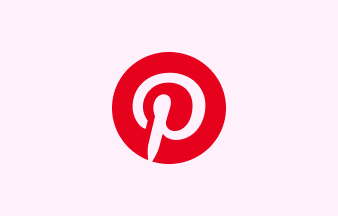 Pinterest logo on a light pink background.