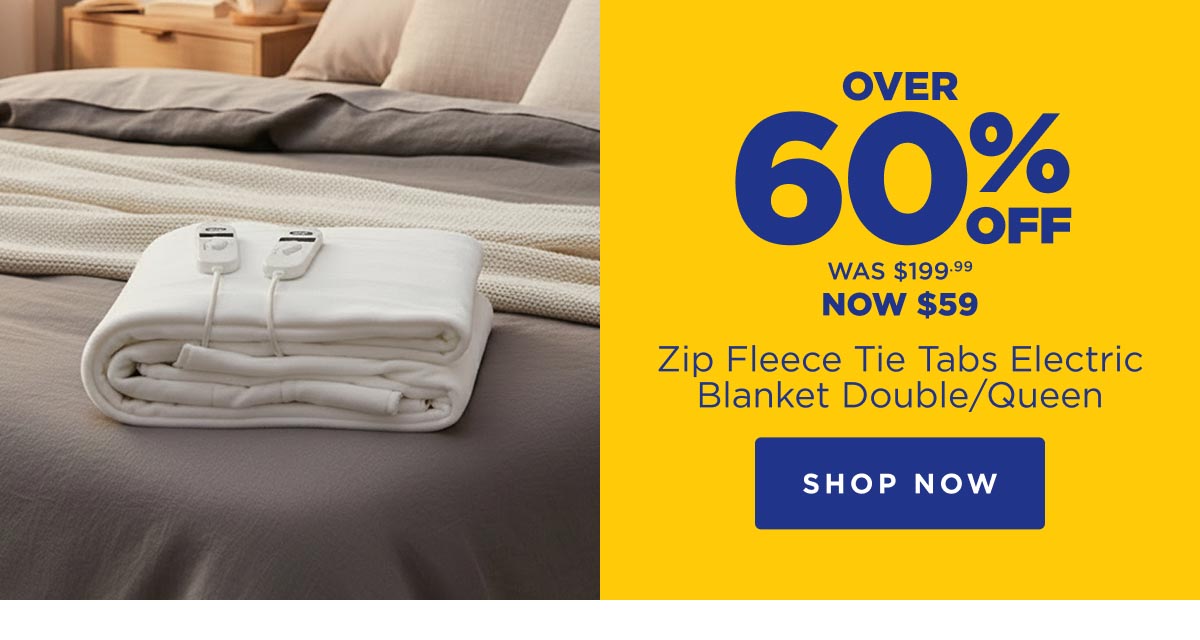 Zip Fleece Tie Tabs Electric Blanket