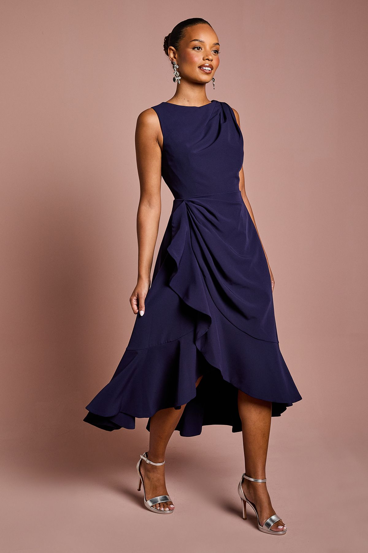 Petite Crepe Ruffle Dress With Low Back