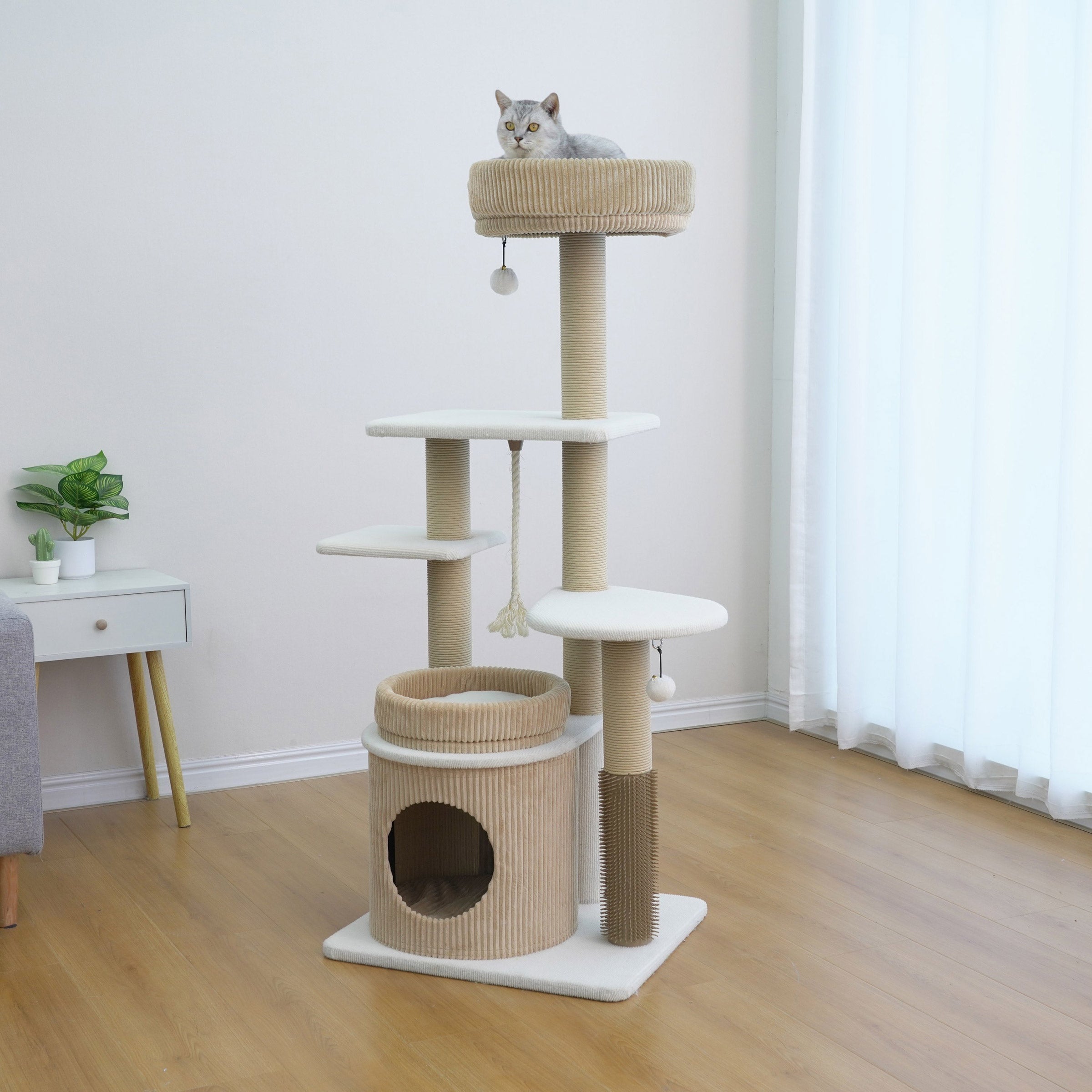 Catry Pasadena 54.5-inch Cat Tree, With 5 Levels and Condo, Beige
