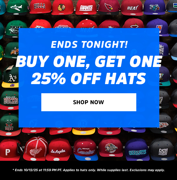 Ends Tonight:  Buy One, Get One 25% Off Hats  CTA: Shop Now & Save  * Ends 10/12/25 at 11:59 PM PT. Applies to hats only. While supplies last. Valid online only. Exclusions may apply.