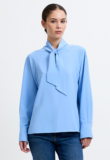 Crepe Tie Neck Blouse