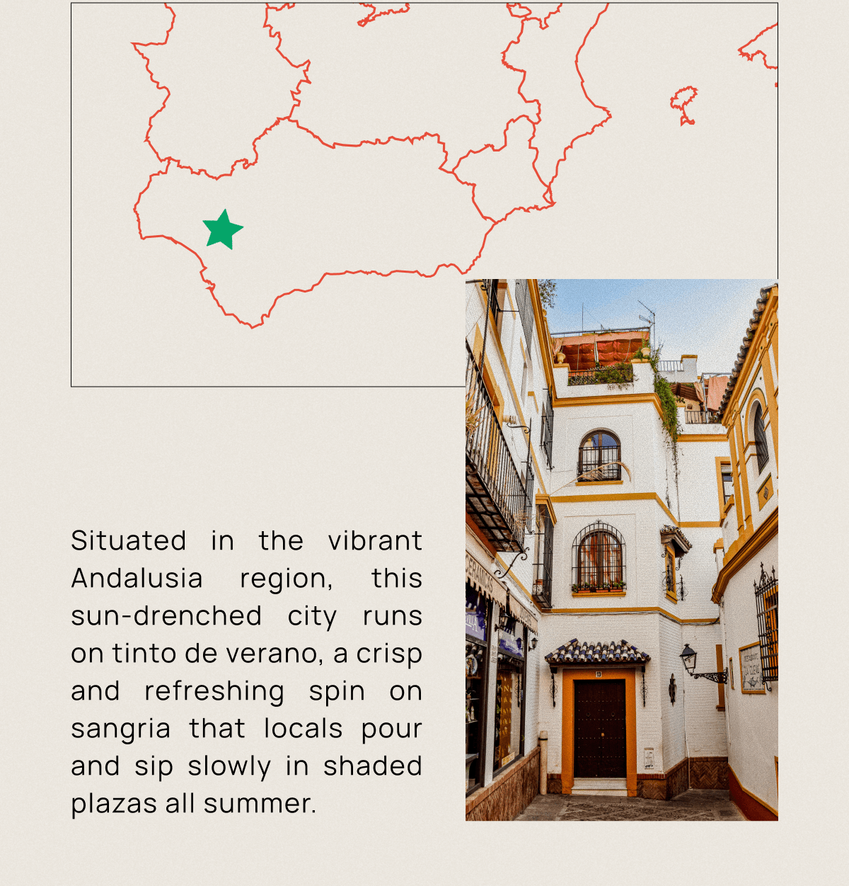 Situated in the vibrant Andalusia region, this sun-drenched city runs on tinto de verano, a crisp and refreshing spin on sangria that locals pour and sip slowly in shaded plazas all summer. 