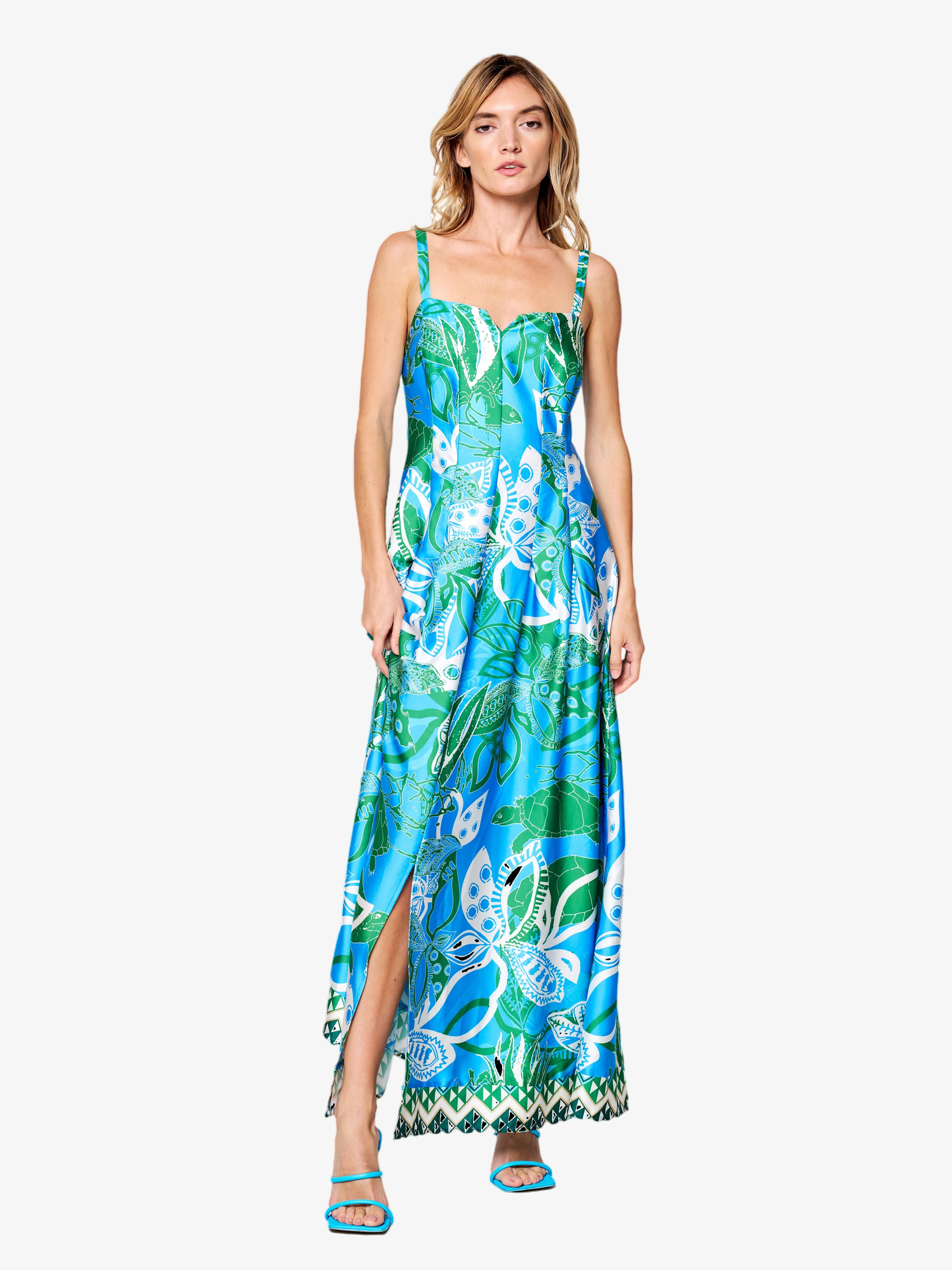 Image of Carisa Turtle Print Front Slit Maxi Dress
