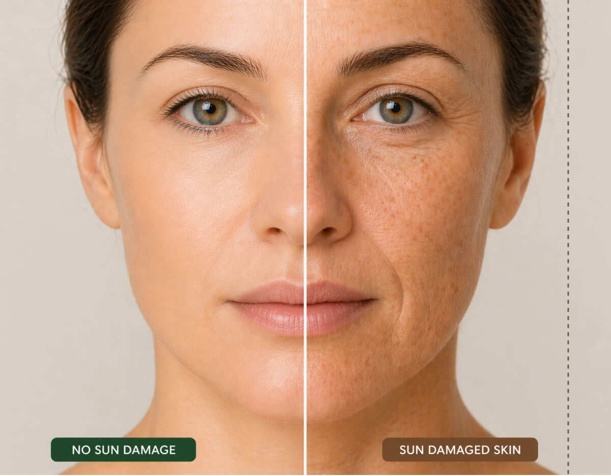 No Sun Damage Vs. Sun Damaged Skin