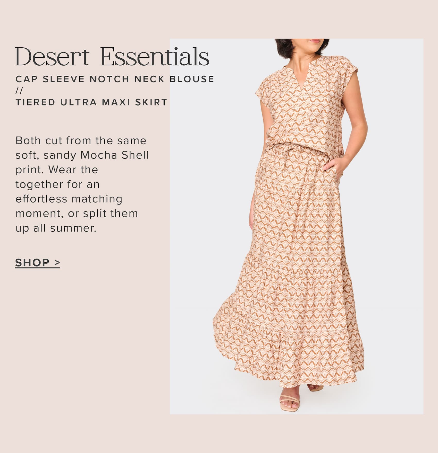 Desert Essentials: Cap Sleeve Notch Neck, Tiered Ultra Maxi Skirt