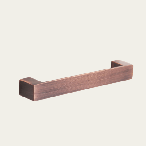 Bronze-finish rectangular cabinet handle.