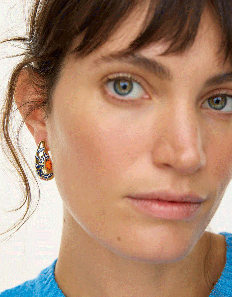 Rina Enamel Inlay Gold Tone Teardrop Stud Earrings