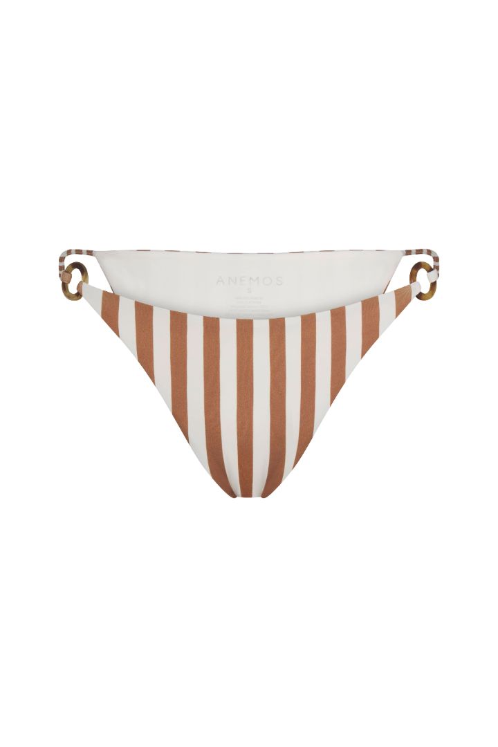 Image of Tortoise Ring String Tie Bikini Bottom in Fawn Vertical Stripes