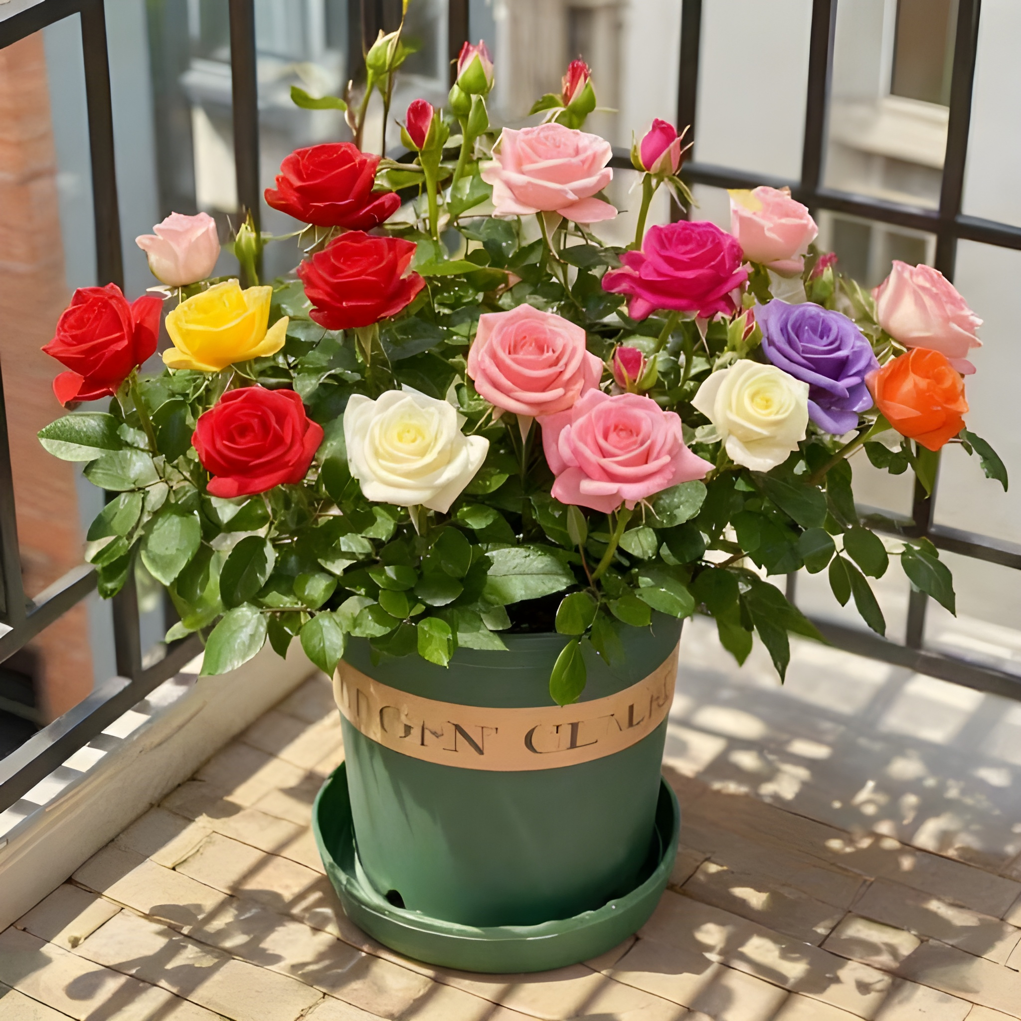 Image of Resistant Grafted Rose Plants With Vibrant Mixed Flowers