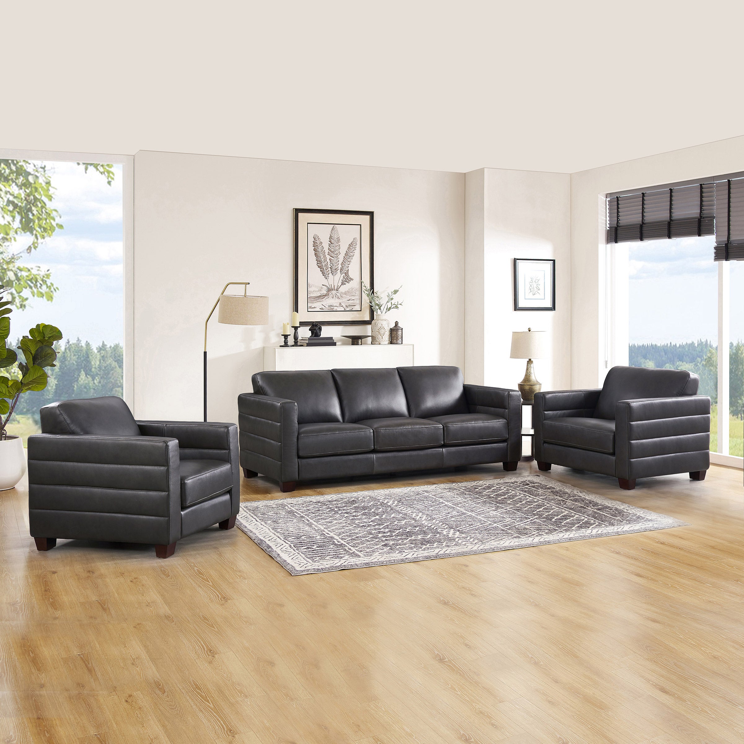 Del Mar Top Grain Leather Sofa Collection, Dark Gray