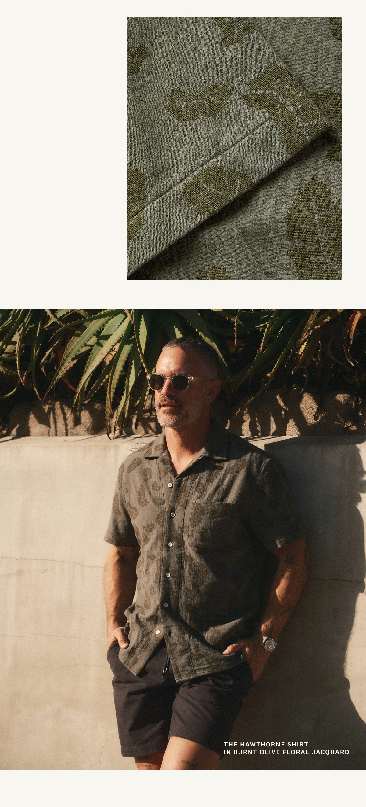 The Hawthorne Shirt in Burnt Olive Floral Jacquard