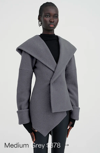 Amam wears The Kyoto Wool Jacket with a dramatic oversized collar.