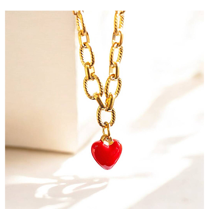 Red Enamel Heart Chunky Charm Bracelet