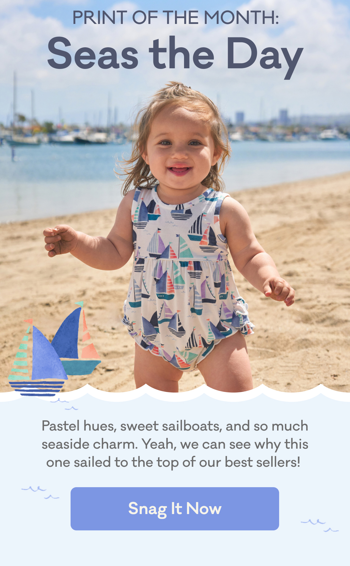 Print of the Month: Seas the Day | Pastel hues, sweet sailboats, and so much seaside charm. Yeah, we can see why this one sailed to the top of our best sellers! | Snag It Now