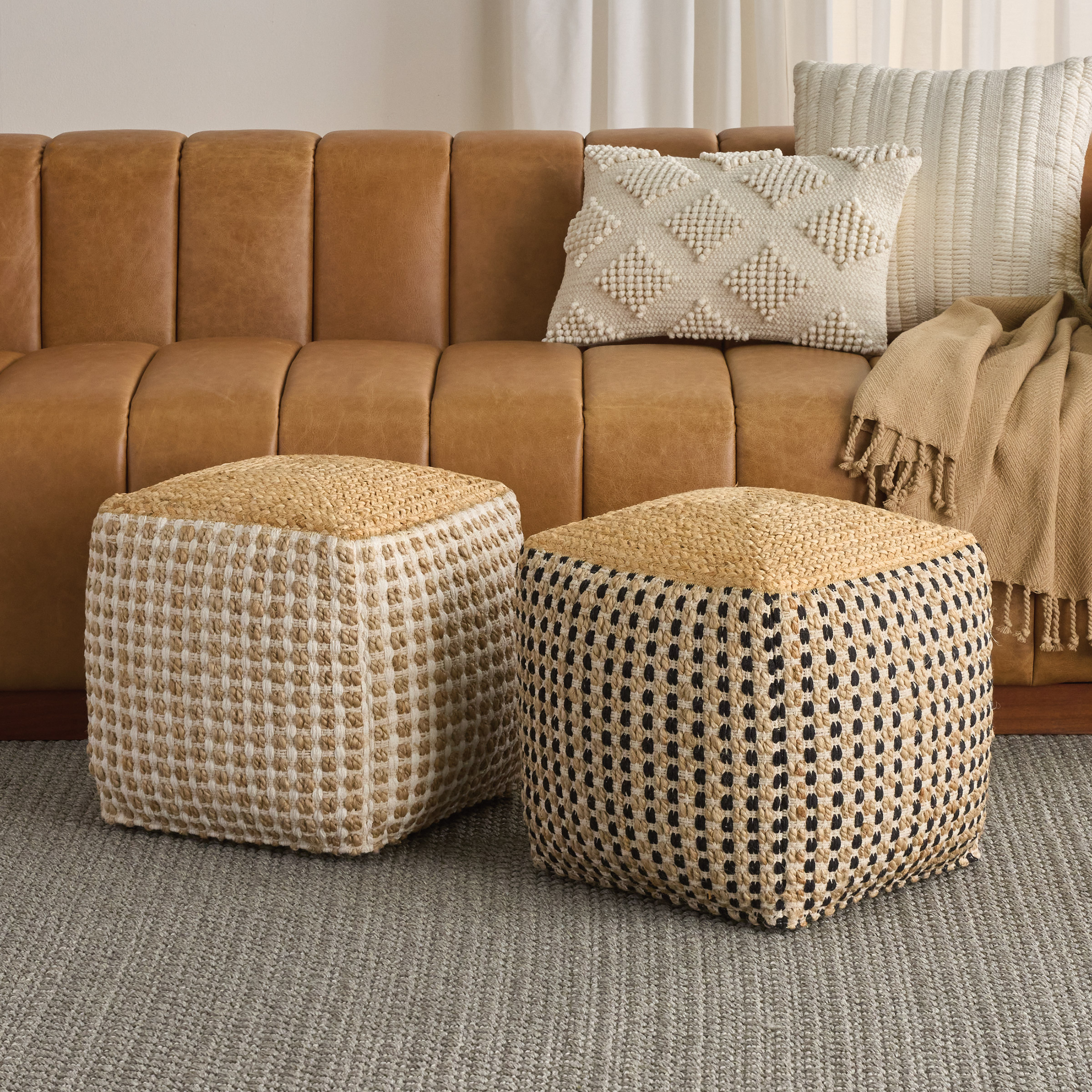 Nourison Jute/Cotton Pouf 16” x 16” x 16”