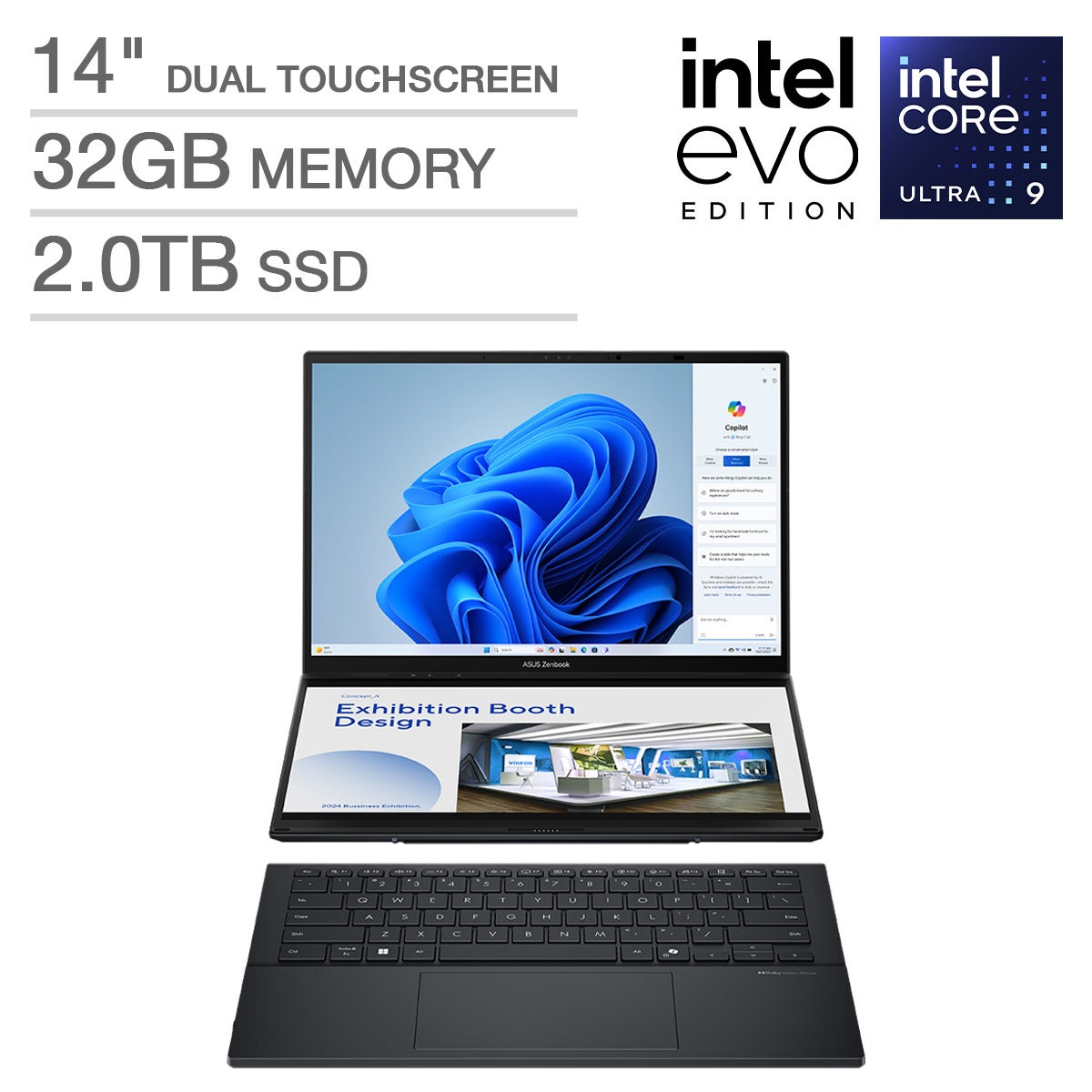 ASUS Zenbook DUO 14-inch OLED Touchscreen Laptop with Intel EVO Edition Powered by Intel Core Ultra 9 Series 2 Processor
