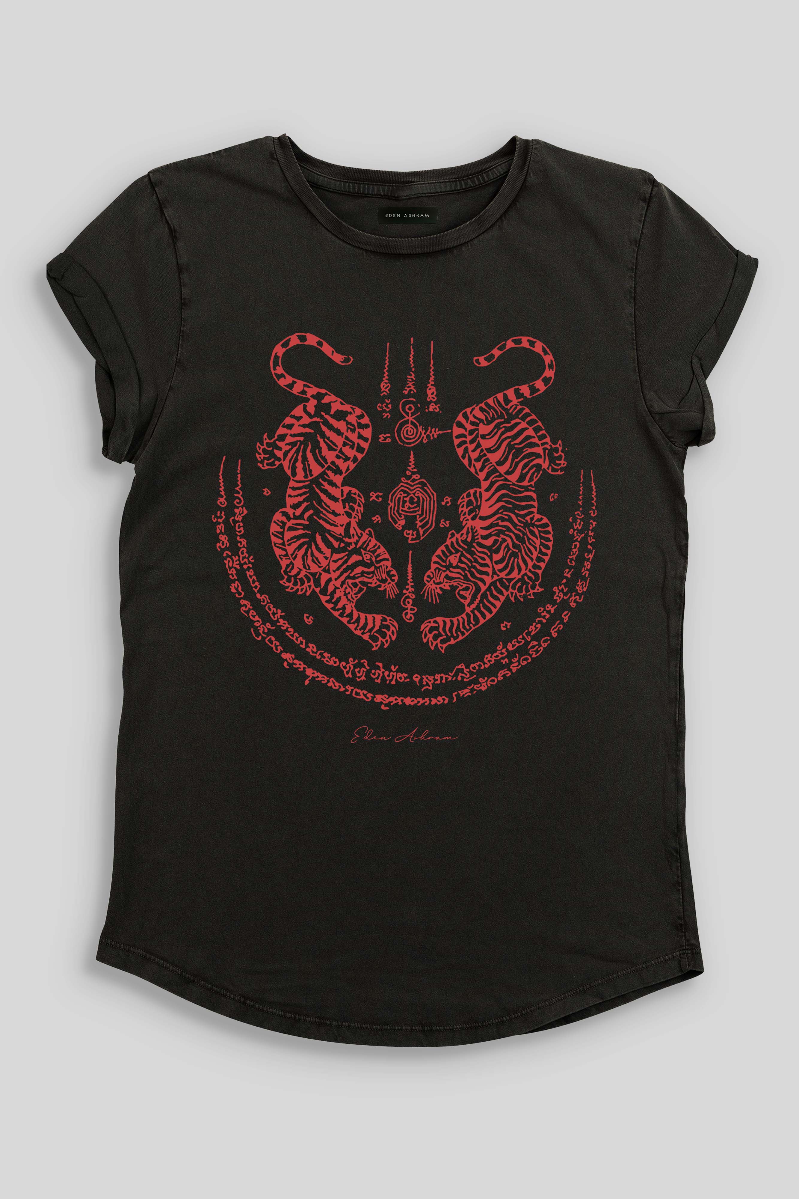 Image of Sak Yant Suea Koo (Twin Tigers) Premium Rolled Sleeve T-Shirt