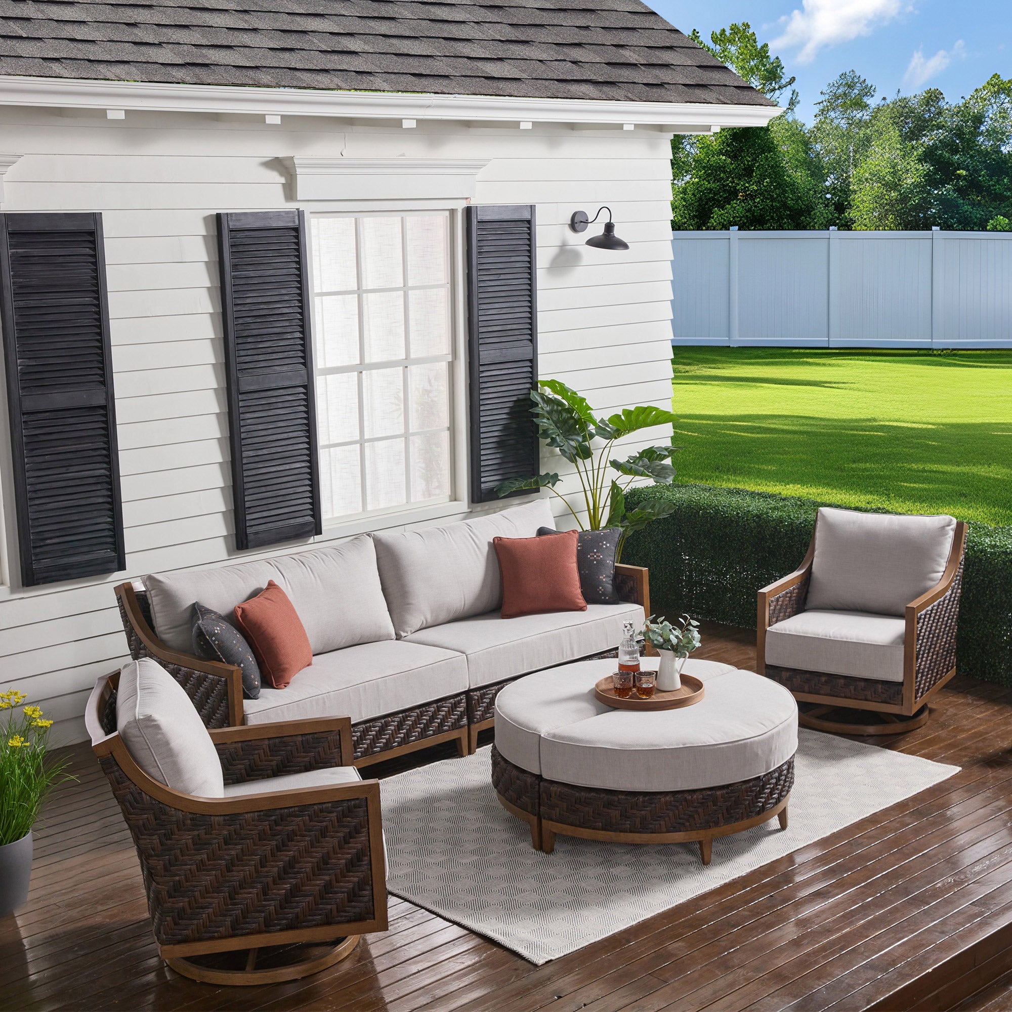 Rockport 6-Piece Outdoor Patio Deep Seating with Ottomans