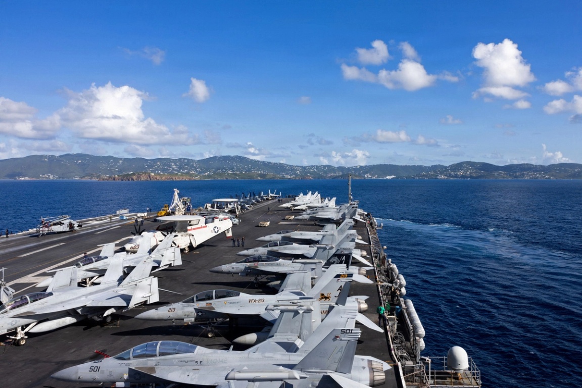 The world’s largest aircraft carrier, the U.S. Navy nuclear-powered Ford-class aircraft carrier USS Gerald R. Ford (CVN 78) arrives in St. Thomas, U.S. Virgin Islands.
